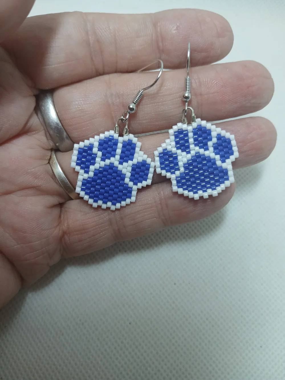 Handmade Blue Paw Print Beaded Earrings - Cute Pet Charm